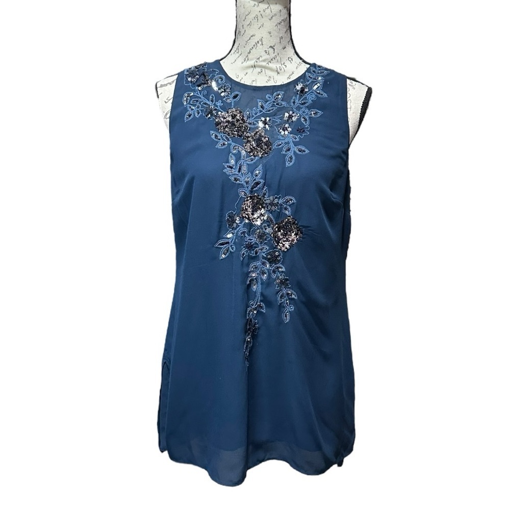 WHBM Teal Blue Sleeveless Embellished Tunic Top Size 6
